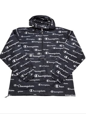 Champion Black Windbreaker Jacket Men's Size Small Raincoat Signature